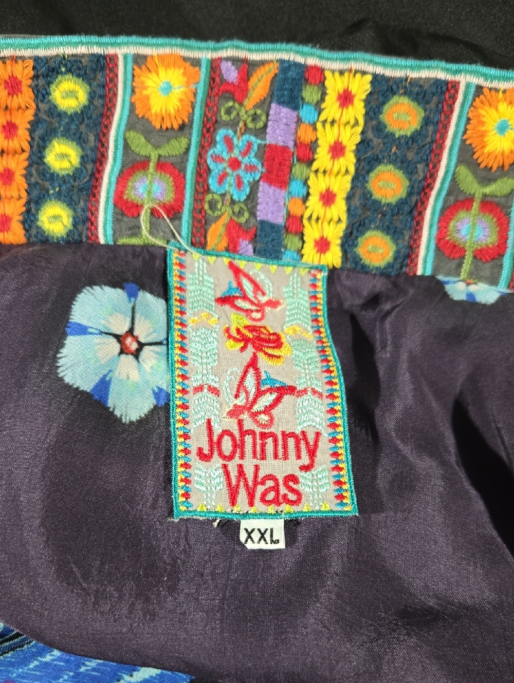 Johnny Was Black Embroidered Floral Kimono Jacket with Multicolor Trim Sz XXL - Picture 7 of 7